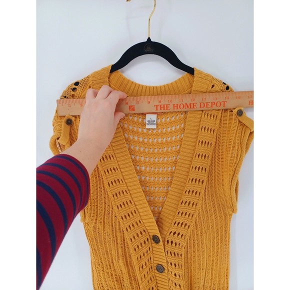 MUDD Cardigan Womens Large Mustard Sleeveless Button-Down Cable Knit 100% Cotton - Picture 6 of 7